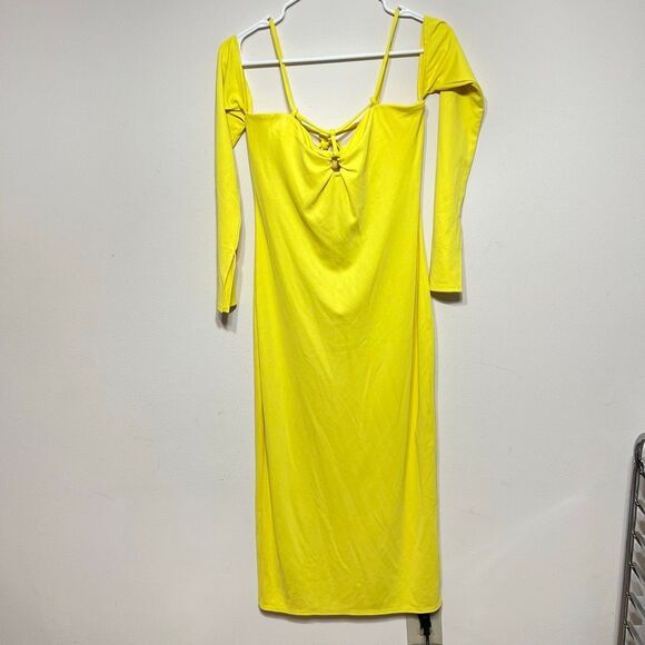 Not Yours To Keep Sunny Yellow Ribbed Midi Dress M Women - Picture 2 of 11